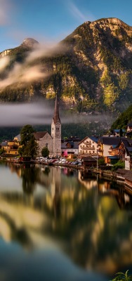 гальштат австрия деревня озеро облака гора