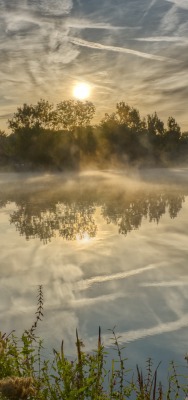 озеро водоем утро туман рассвет