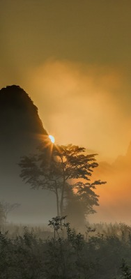 скалы туман тайланд рассвет