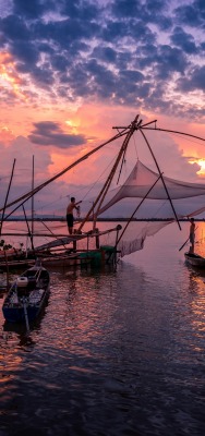 озеро вьетнам закат сети рыбаки