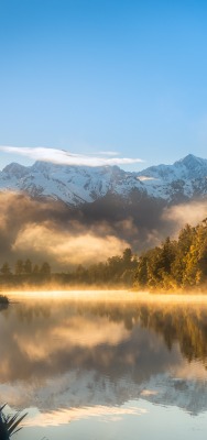 озеро туман водоем утро лес горы