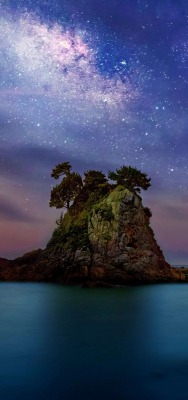 скалы камни море ночь звезды