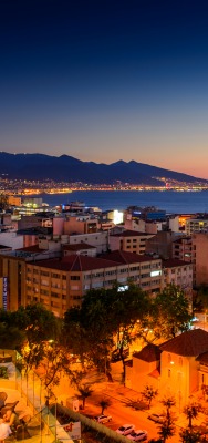 Izmir горы дома побережье огни море ночь Турция пейзаж закат