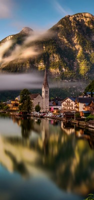берег город австрия озеро облака