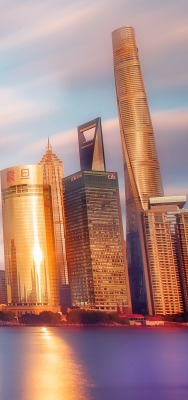 шанхай город небоскребы на закате