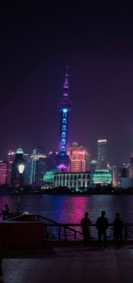 город небоскребы ночь огни шанхай китай