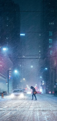 улица город ночь снег зима