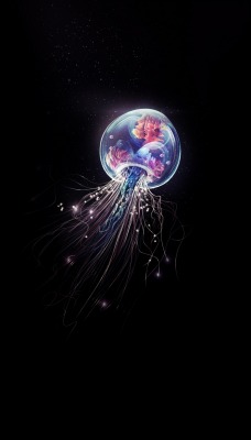 медуза черный фон свечение