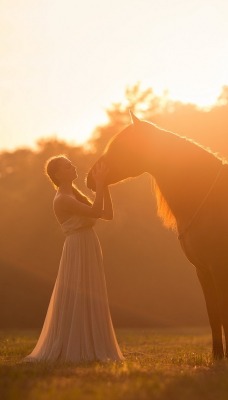 девушка лошадь солнце лучи