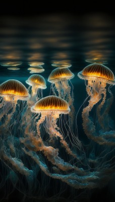 медузы море темнота мрак свечение