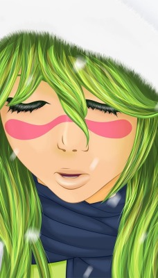 аниме девушка зеленые волосы зима anime green блич