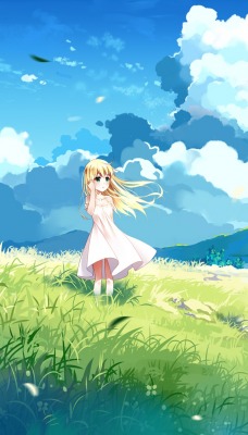 Девочка поляна ветер платьице
