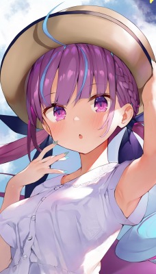 девушка аниме лицо шляпа фиолетовые волосы