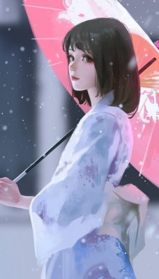 девушка зонт аниме