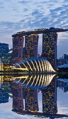 Ночь страны архитектура Сингапур озеро