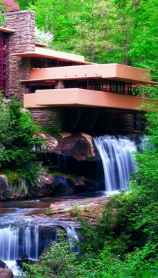 архитектура природа деревья водопад дом