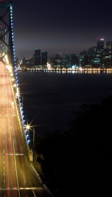 мост дорога ночь огни