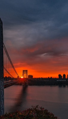мост рассвет город солнце река