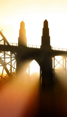 мост солнечные лучи туман лучи