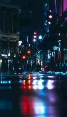 улица ночь асфальт отражение фонари