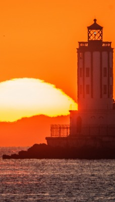 закат маяк море солнце