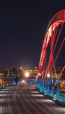 мост ночью огни освещение