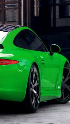 зелены автомобиль techart porsche 911