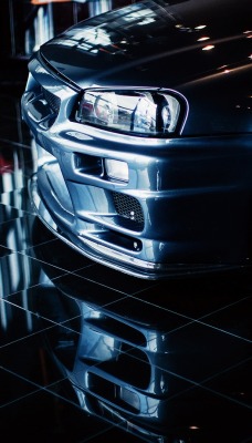 Черный автомобиль skyline r34