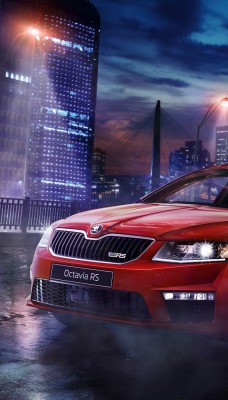 красный автомобиль skoda octavia rs red car