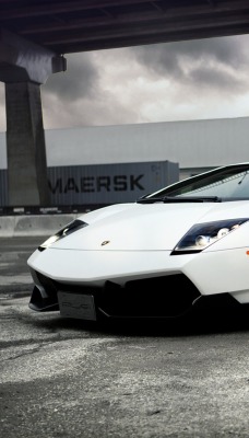 белый спортивный автомобиль lamborghini murcielago