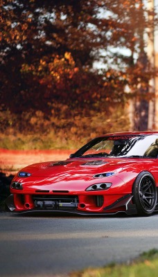 природа красный автомобиль Mazda RX-7