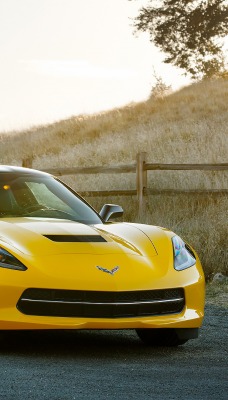 Chevrolet Corvette желтая дорога закат