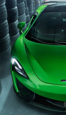 mclaren автомобиль зеленый покрышки вид спереди