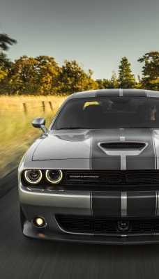 dodge challenger вид спереди дорога деревья скорость