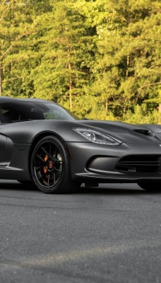 dodge viper черная матовая дорога лес деревья