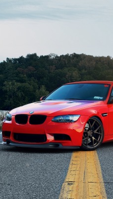 bmw m3 красный автомобиль дорога