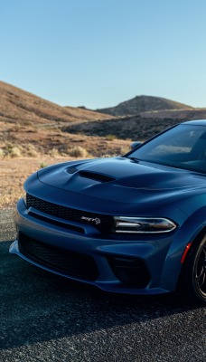 синий додж dodge charger на дороге