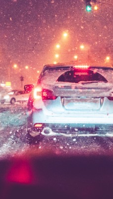 город автомобили дорога снег