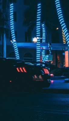 улица неон подсветка автомобиль