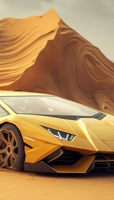 ламборгини автомобиль желтый пустыня песок
