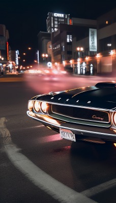 автомобиль dodge challenger 1970 улица фонари
