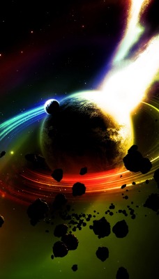 планета столкновение свечение астероиды