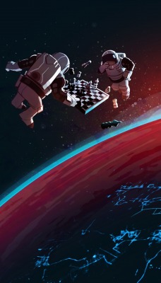 арт космос космонавты планета шахматы