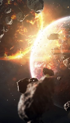 столкновение планеты космос астероиды взрыв
