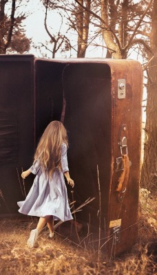 девочка сундук лес креатив дверь