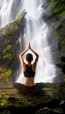 природа водопад девушка йога nature waterfall girl yoga