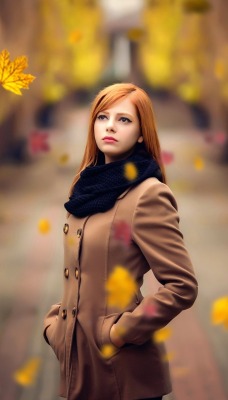 девушка осень пальто кленовые листья аллея