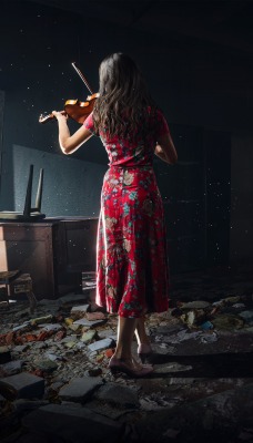 девушка скрипка квартира платье мрак