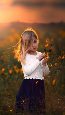 девочка поле на закате полевые цветы