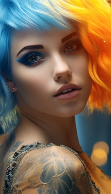 девушка татуировки разноцветные волосы